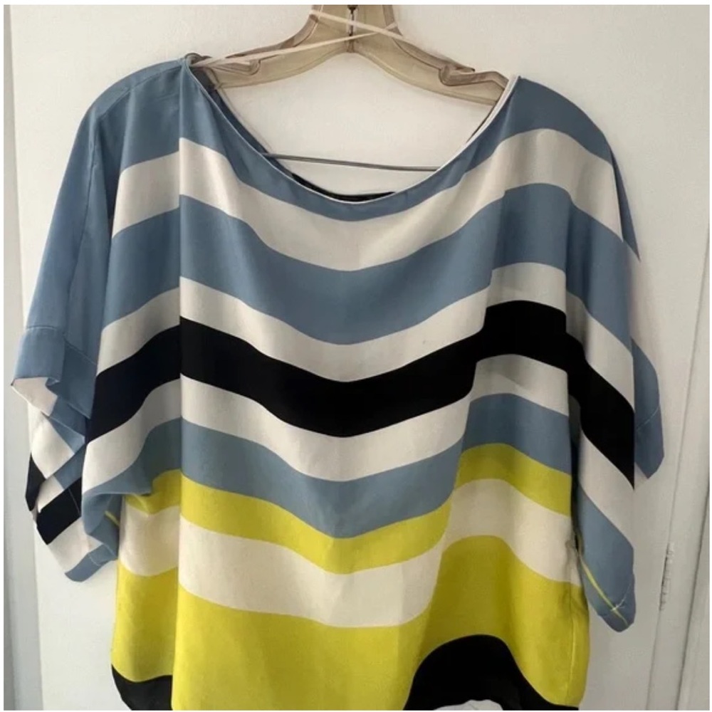 Zara Multicolor Striped Blouse in Blue, Black, and Yellow. Size Medium